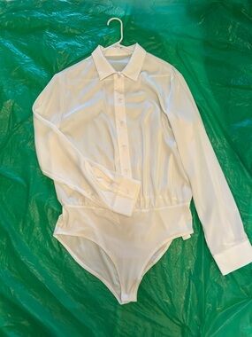 White Long Sleeve Button Front Bodysuit